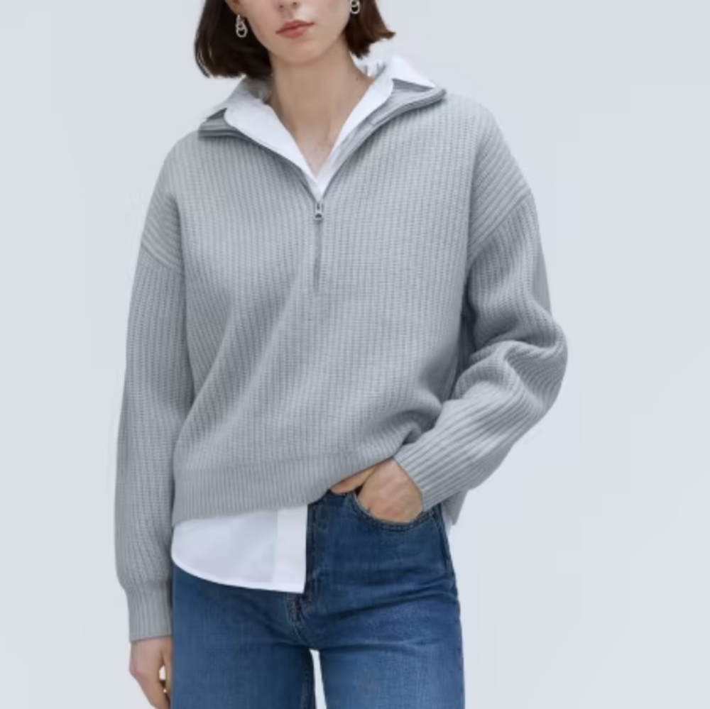 Everlane felted wool half zip ribbed knit -XS (fits like XXS)